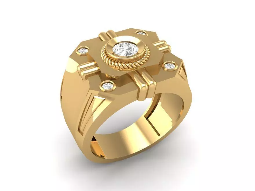 Men Geometric Ring with Round Center Gemstone 47 3D print model