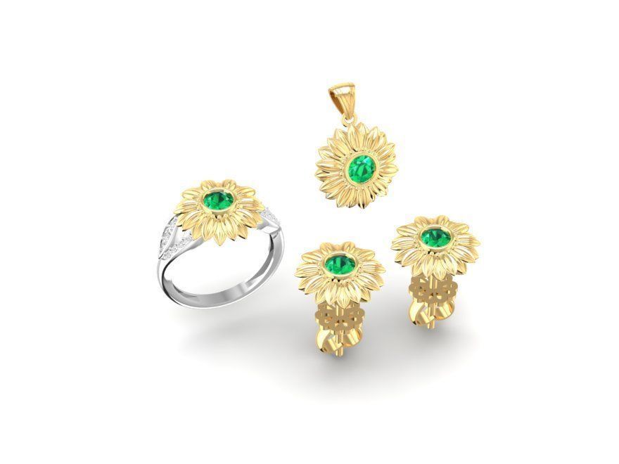 Flower Jewelry Set Ring Earring Pendant 3D Model 48 3D print model_2