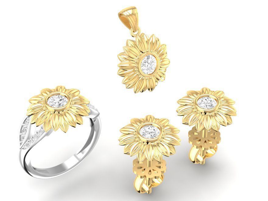 Flower Jewelry Set Ring Earring Pendant 3D Model 48 3D print model_1