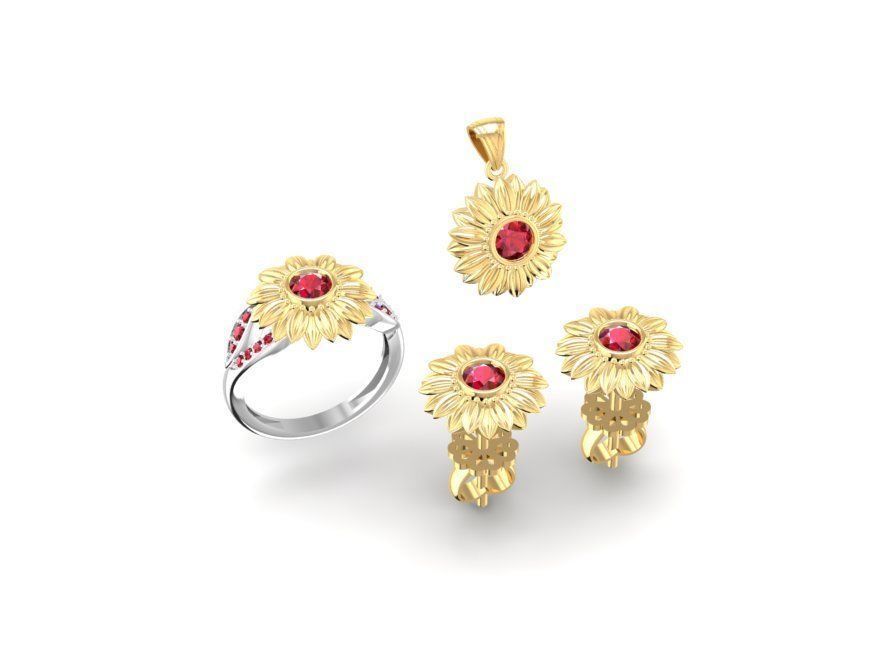 Flower Jewelry Set Ring Earring Pendant 3D Model 48 3D print model_3