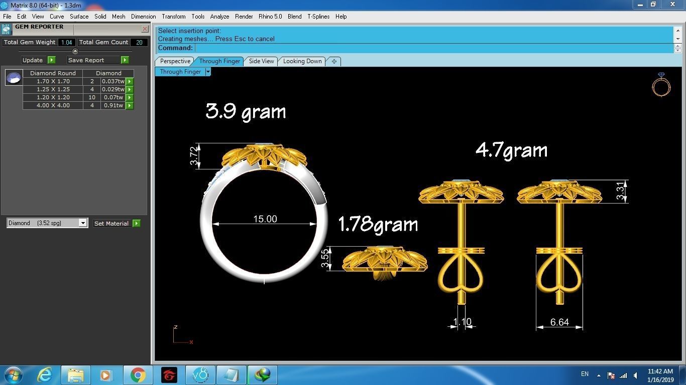 Flower Jewelry Set Ring Earring Pendant 3D Model 48 3D print model_6