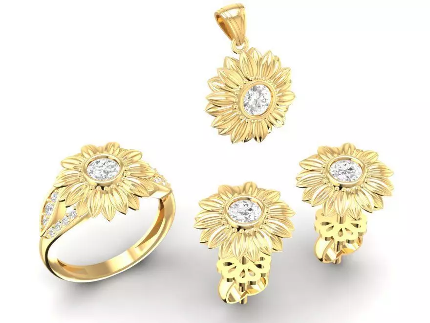 Flower Jewelry Set Ring Earring Pendant 3D Model 48 3D print model_0