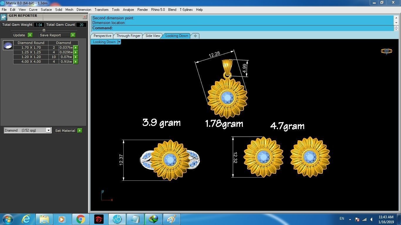 Flower Jewelry Set Ring Earring Pendant 3D Model 48 3D print model_7