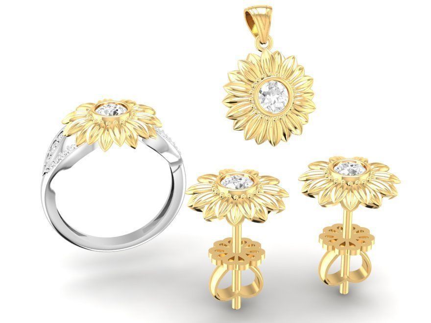 Flower Jewelry Set Ring Earring Pendant 3D Model 48 3D print model_5