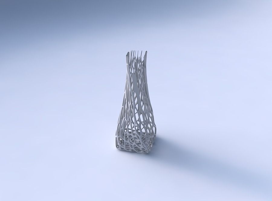 Vase twisted squeezed rectangle with cracked organic lattice 2 3D print model_3