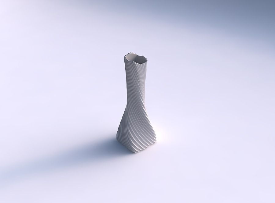 Vase twisted squeezed rectangle with bent extruded lines 3 3D print model_0