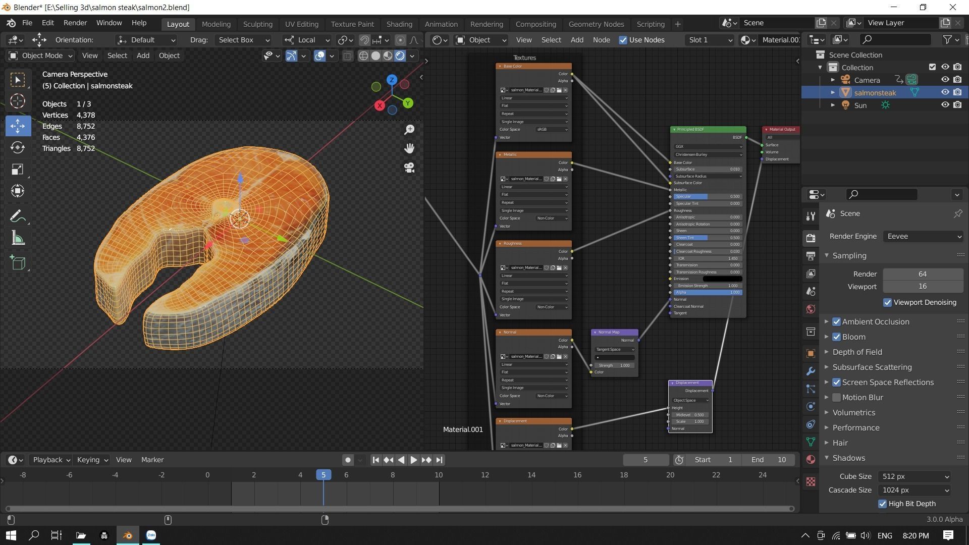 Raw salmon steak Low-poly 3D model_15