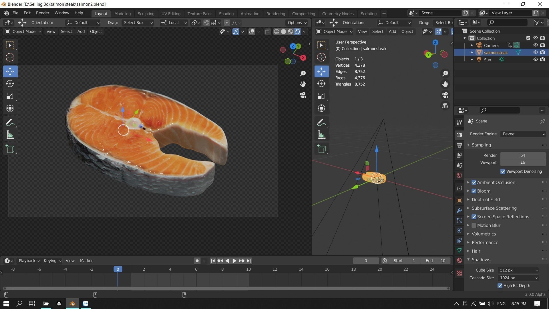 Raw salmon steak Low-poly 3D model_16