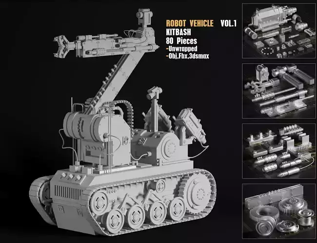 Robot vehicle kitbash Low-poly 3D model