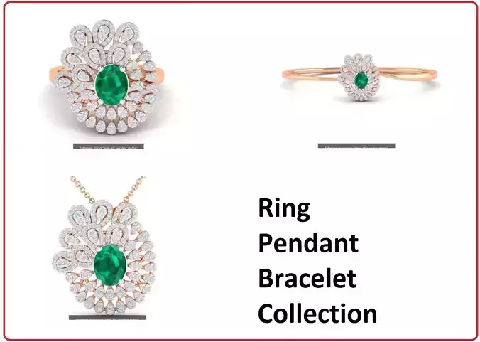 3 Ring Pendant Bracelet 3dm stl renders details 