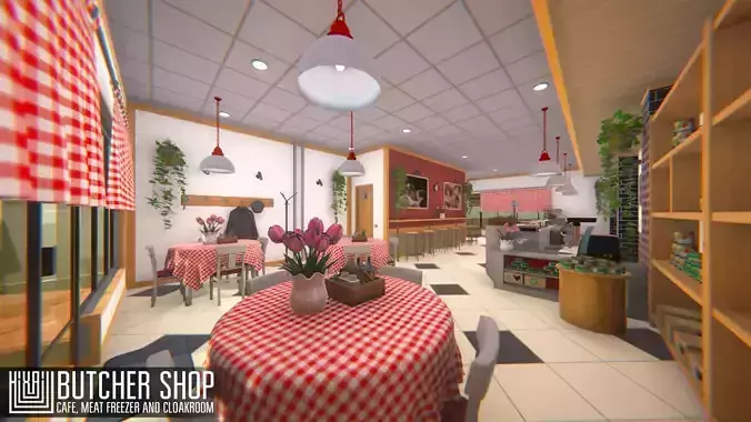 Butcher shop - cafe  meat freezer and cloakroom