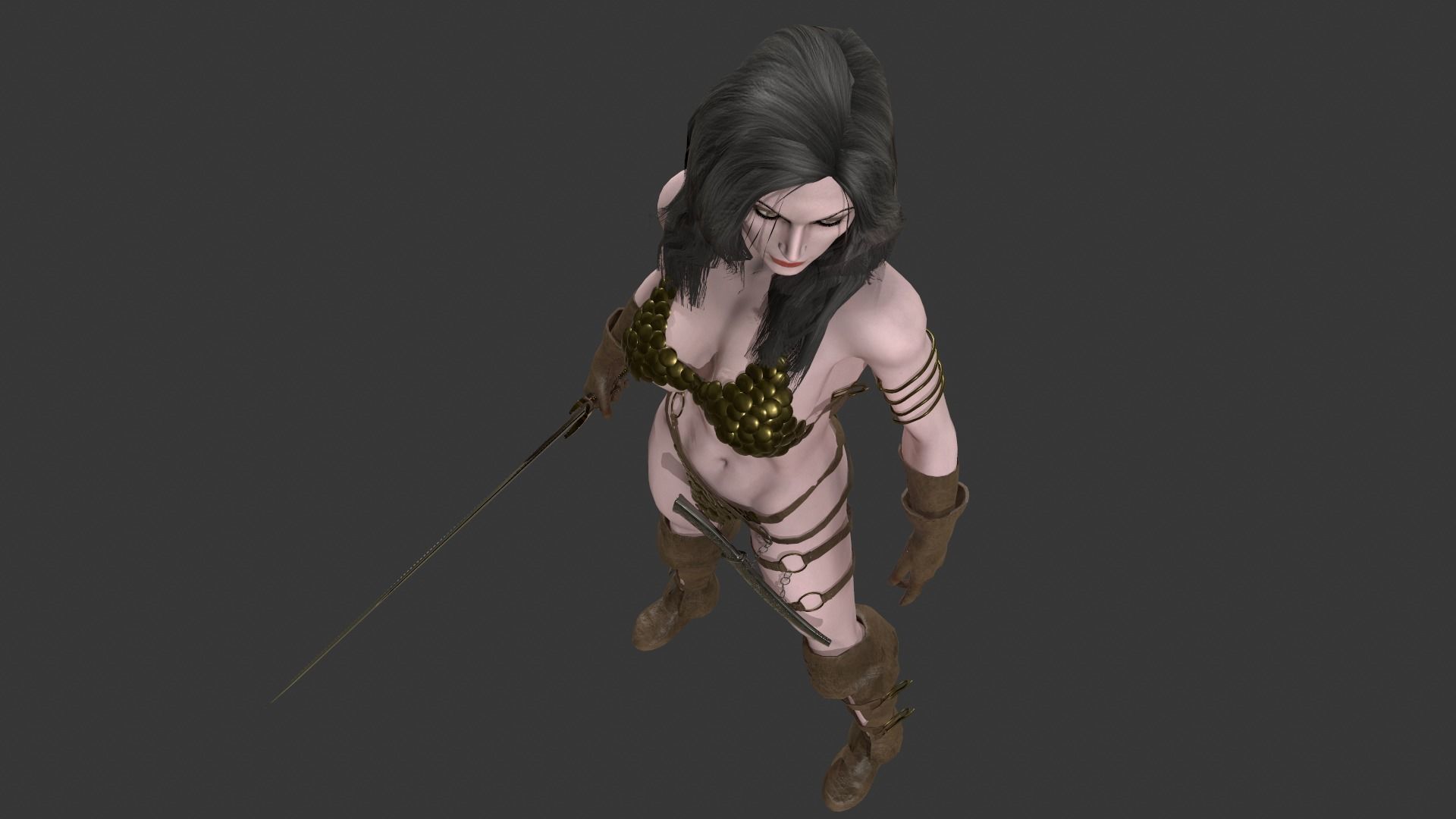 Female Warrior Low-poly 3D model_6