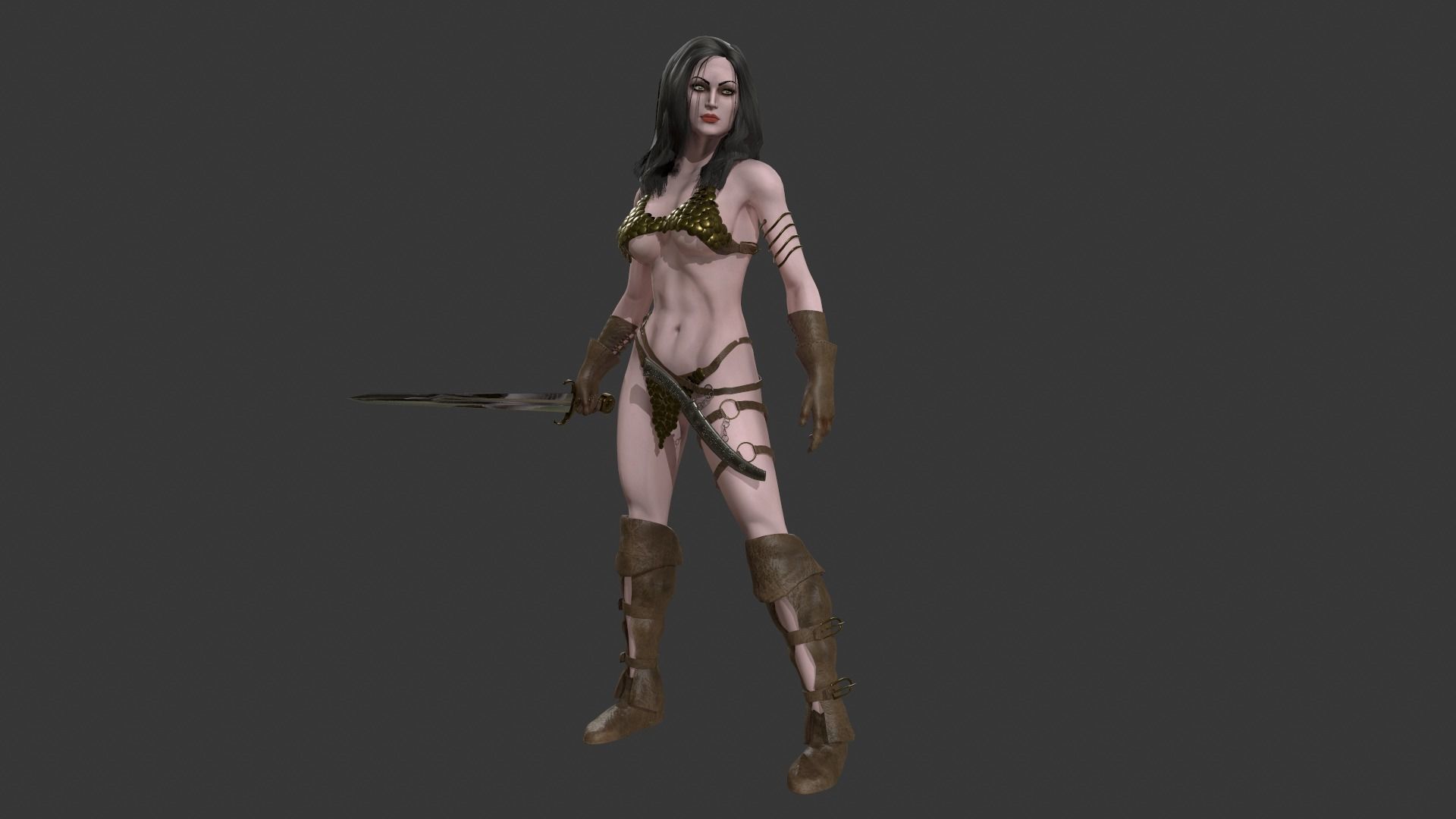Female Warrior Low-poly 3D model_5