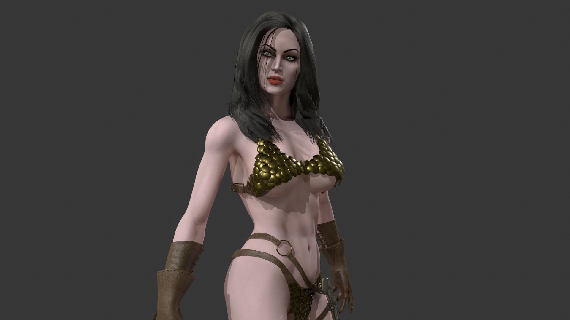 Female Warrior Low-poly 3D model_2