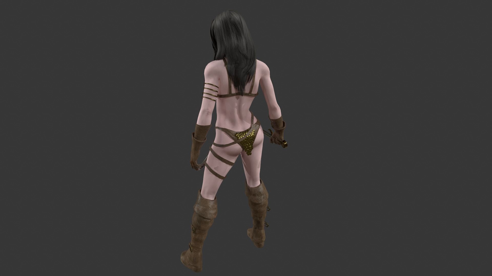 Female Warrior Low-poly 3D model_4