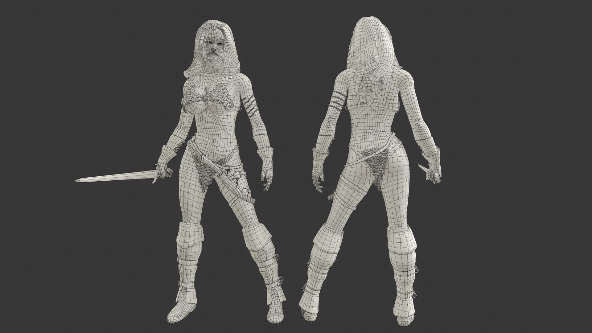 Female Warrior Low-poly 3D model_9