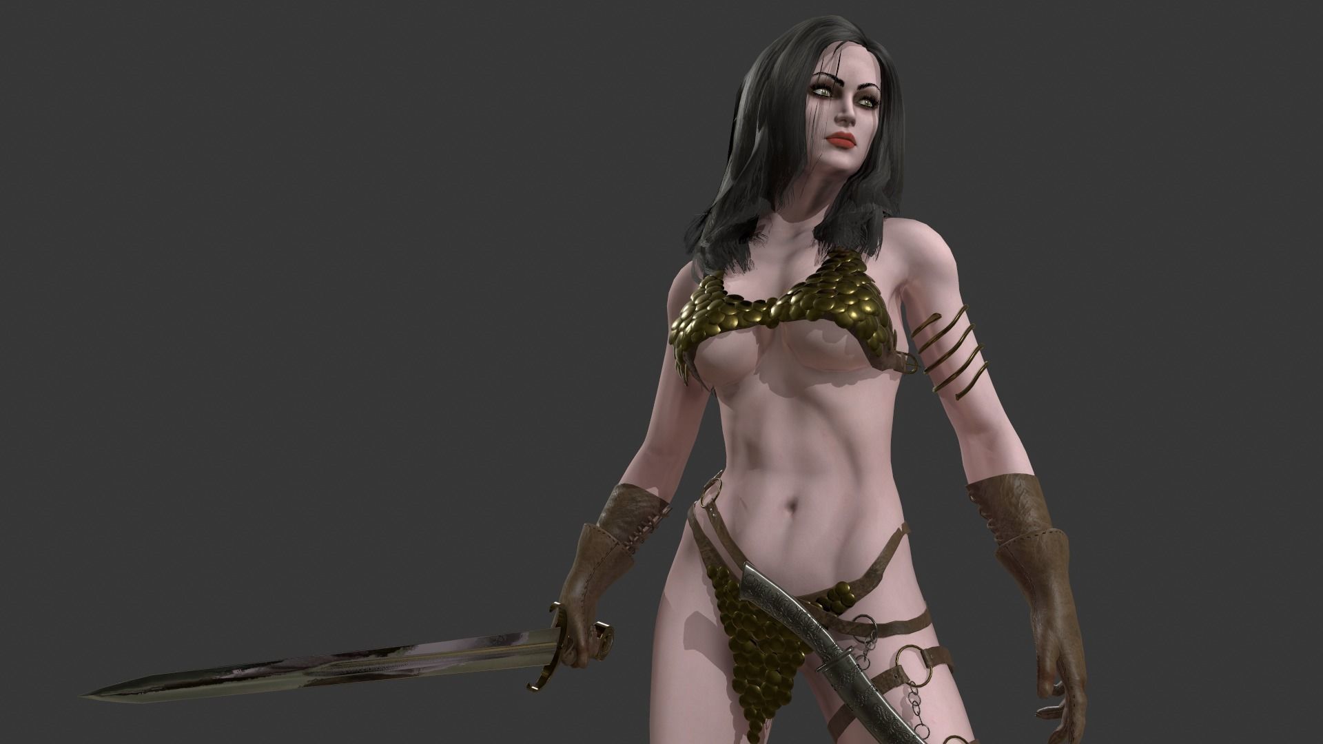 Female Warrior Low-poly 3D model_7