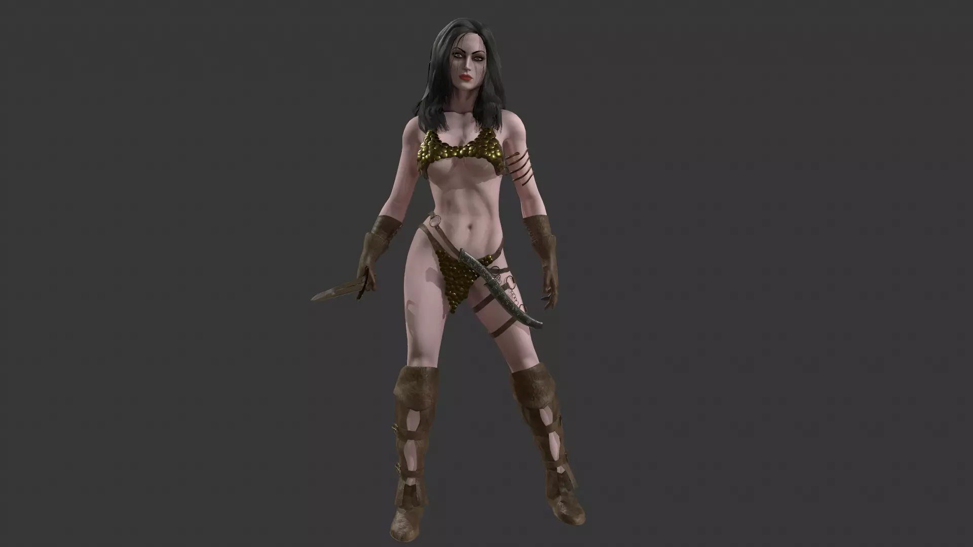 Female Warrior Low-poly 3D model_0