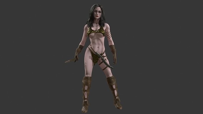 Female Warrior Low-poly 3D model