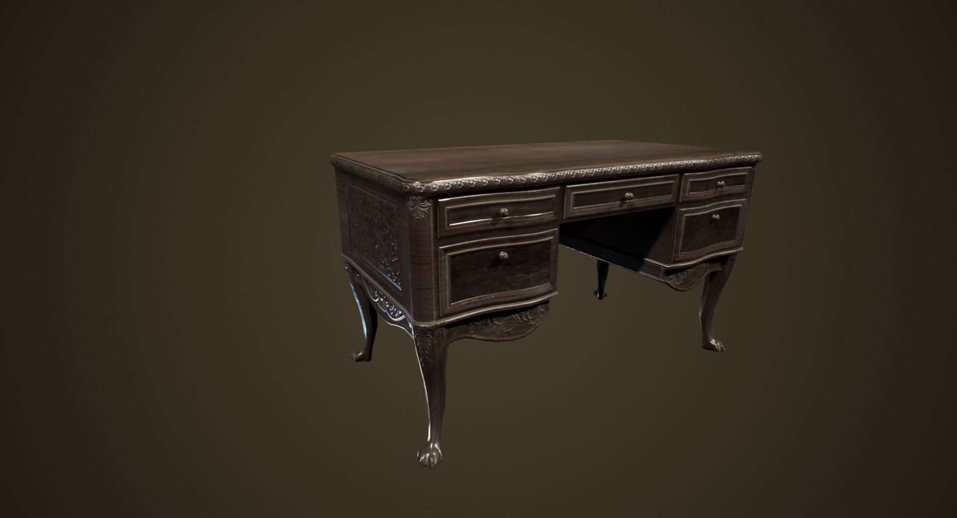 Antique Desk - PBR Game Ready Low-poly 3D model_1