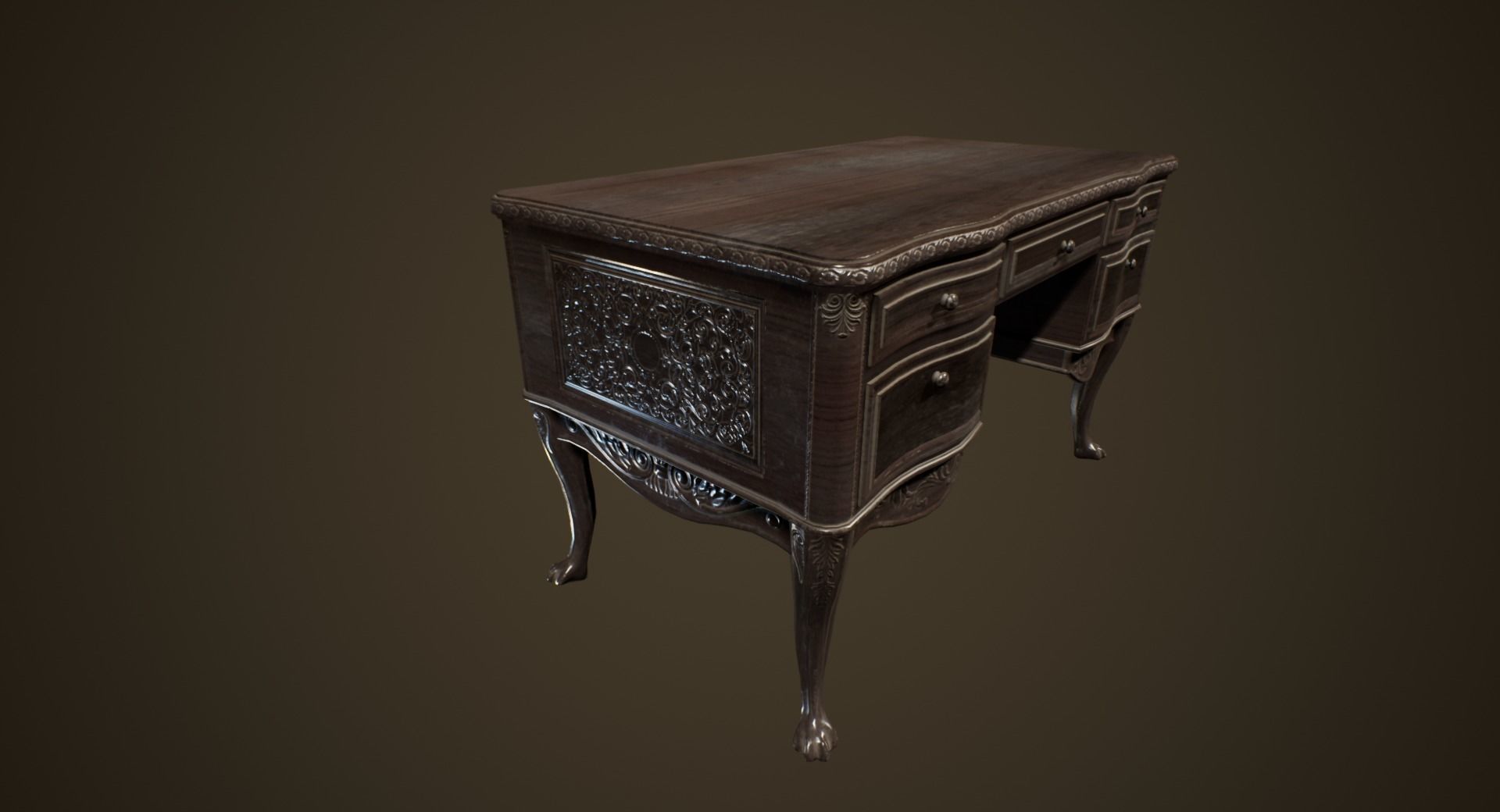 Antique Desk - PBR Game Ready Low-poly 3D model_2