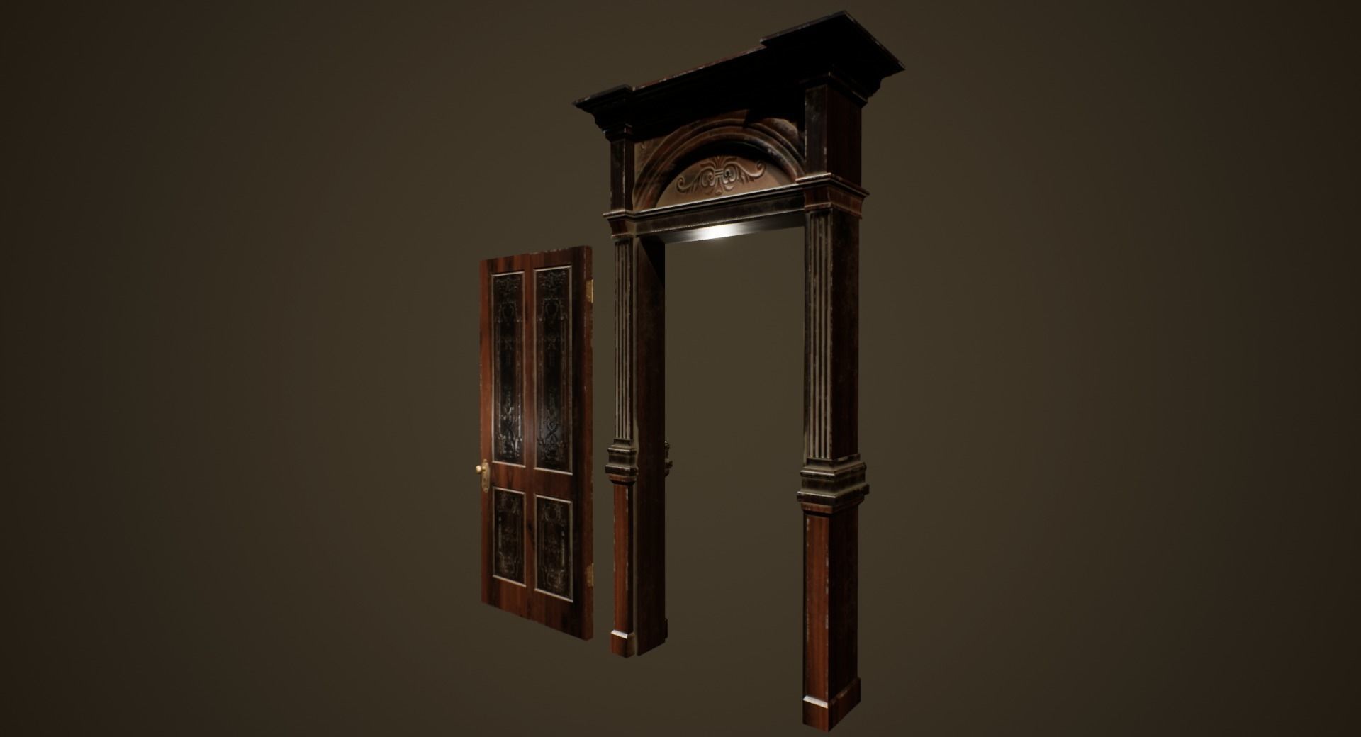 Antique Door - PBR Game Ready Low-poly 3D model_1