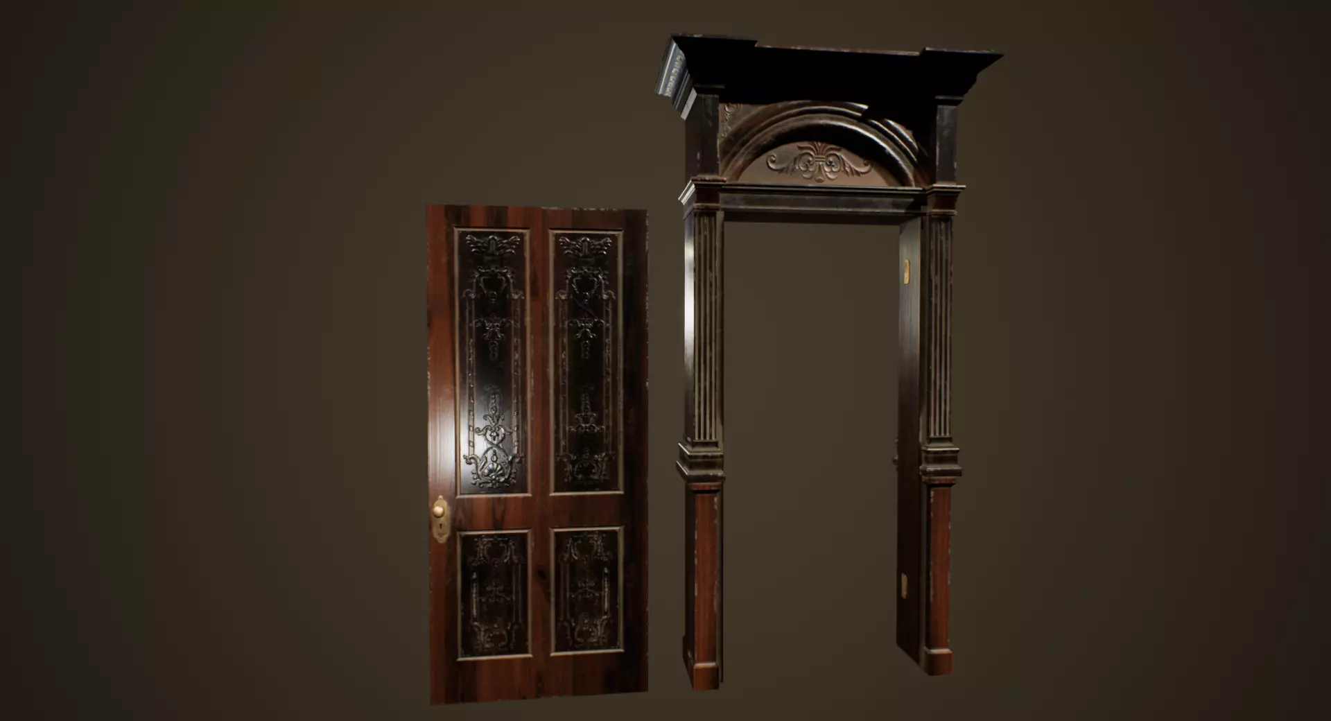 Antique Door - PBR Game Ready Low-poly 3D model_0