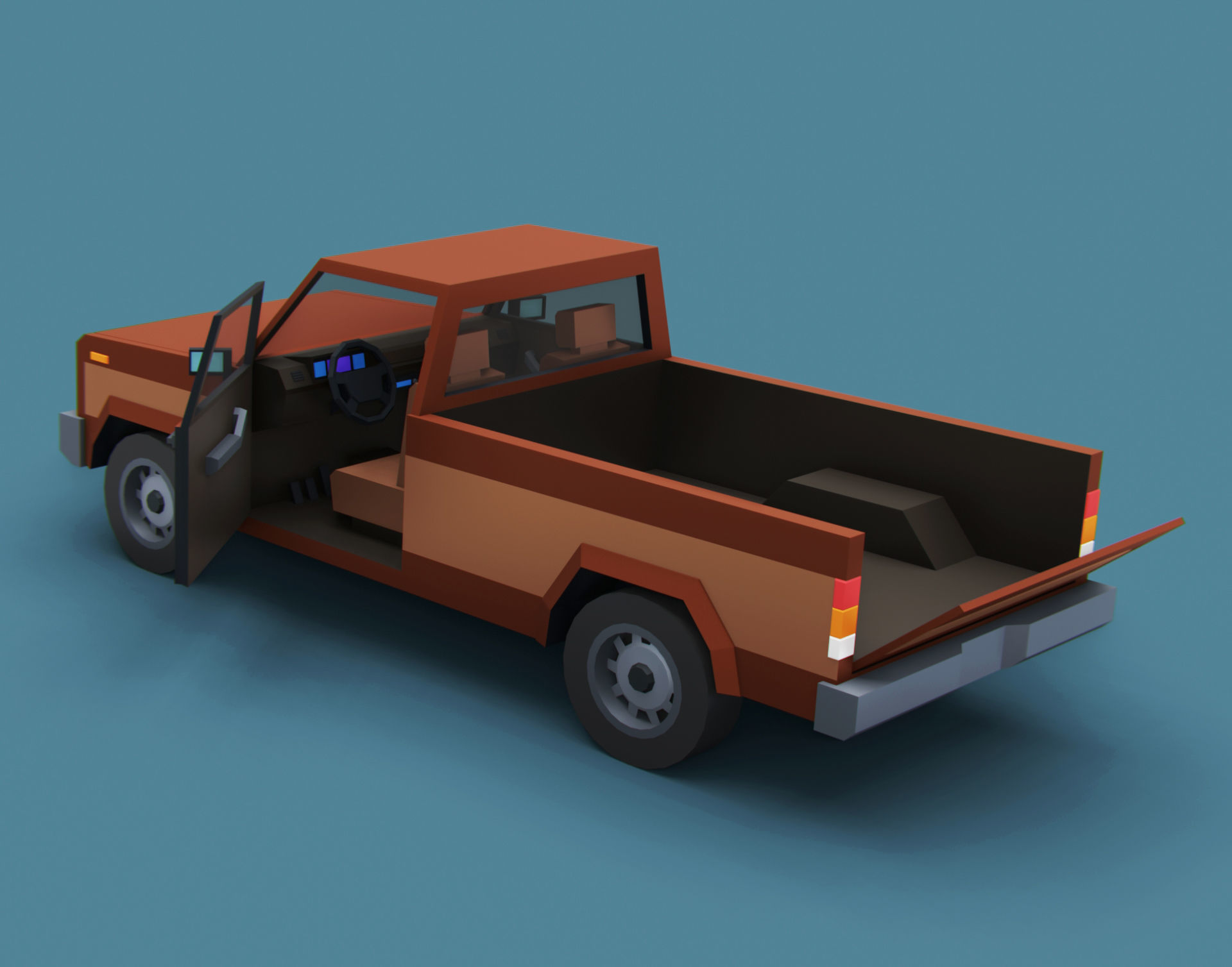 Stylized Cartoon Pickup Vehicle  Low-poly 3D model_2