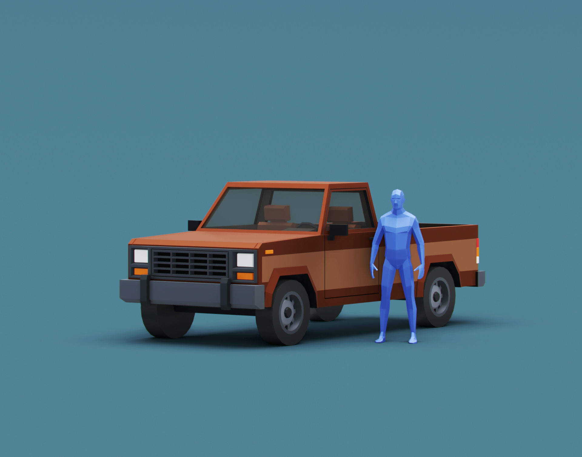 Stylized Cartoon Pickup Vehicle  Low-poly 3D model_7