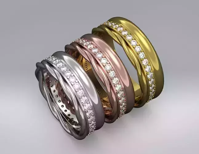 Triple row braided wire diamond wedding and engagement ring