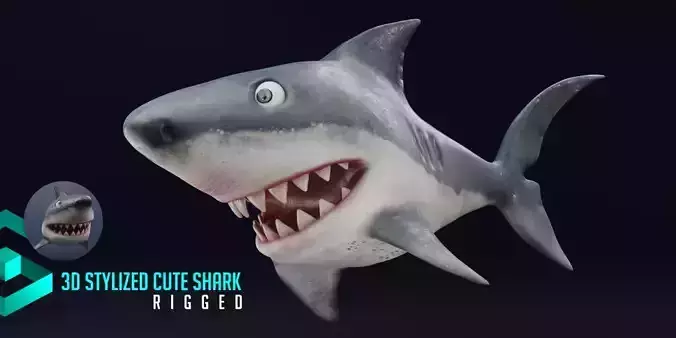 3D Stylized Cute Shark - Rigged