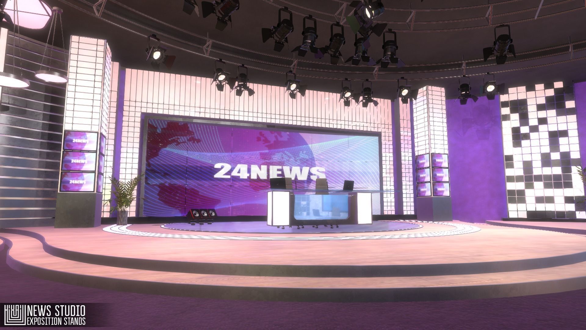 News studio - exposition stands Low-poly 3D model_2