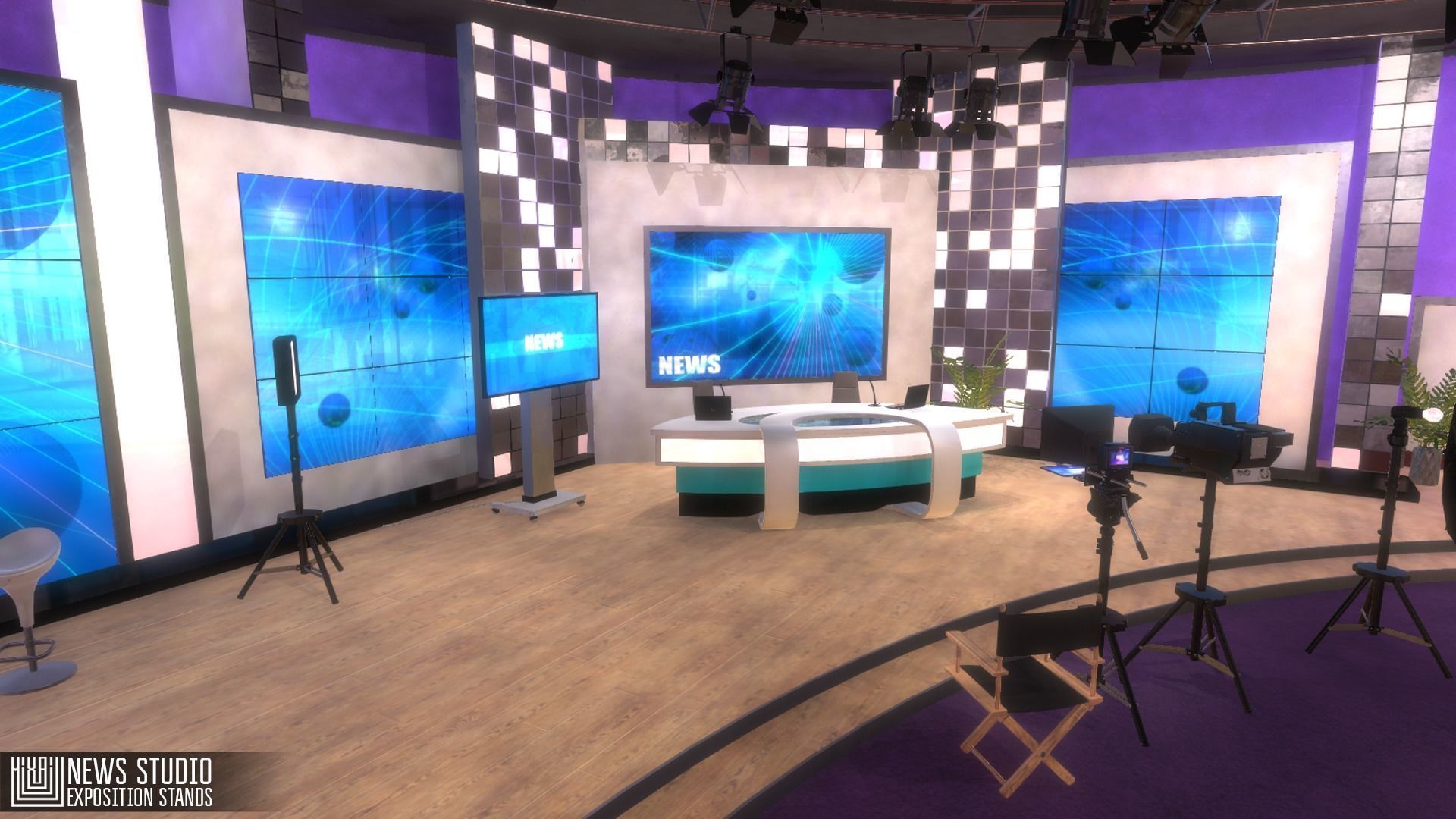 News studio - exposition stands Low-poly 3D model_15