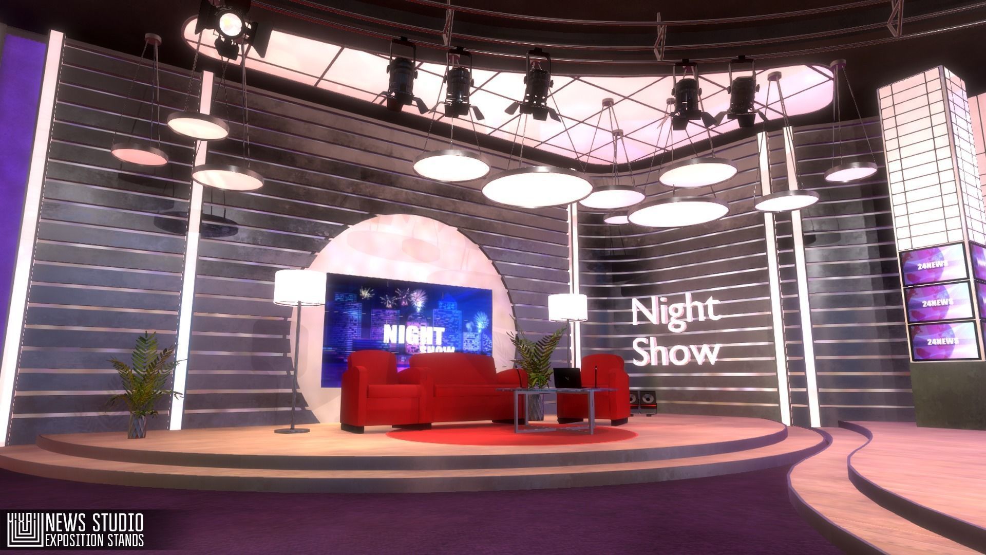 News studio - exposition stands Low-poly 3D model_3