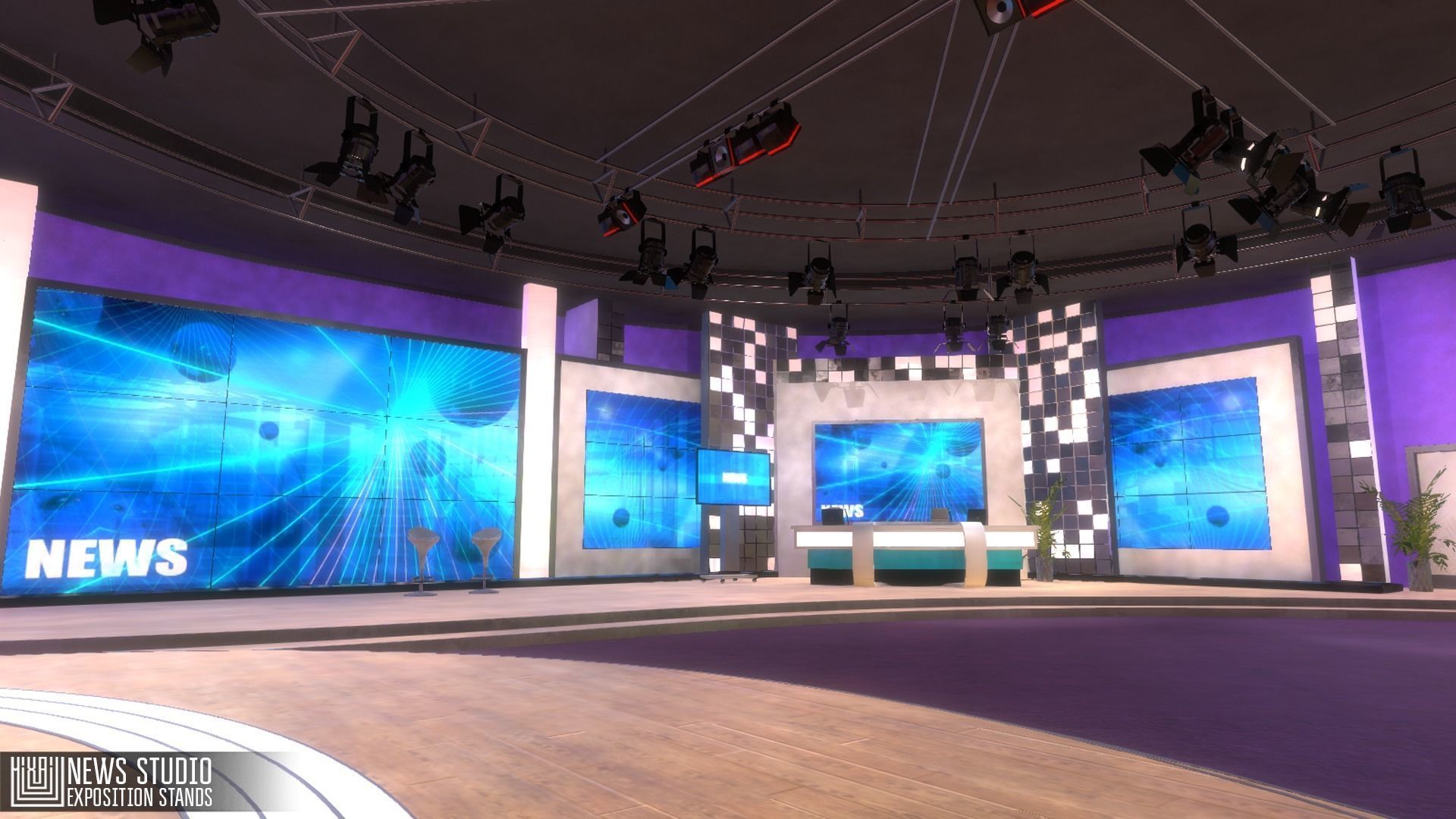 News studio - exposition stands Low-poly 3D model_5