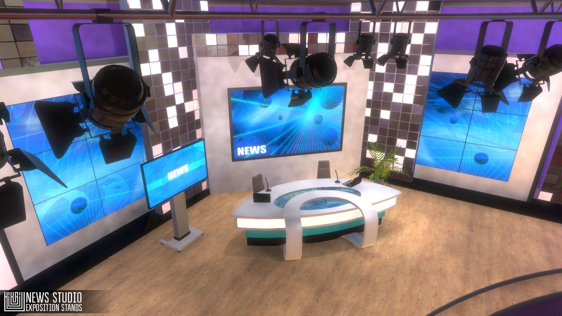 News studio - exposition stands Low-poly 3D model_1