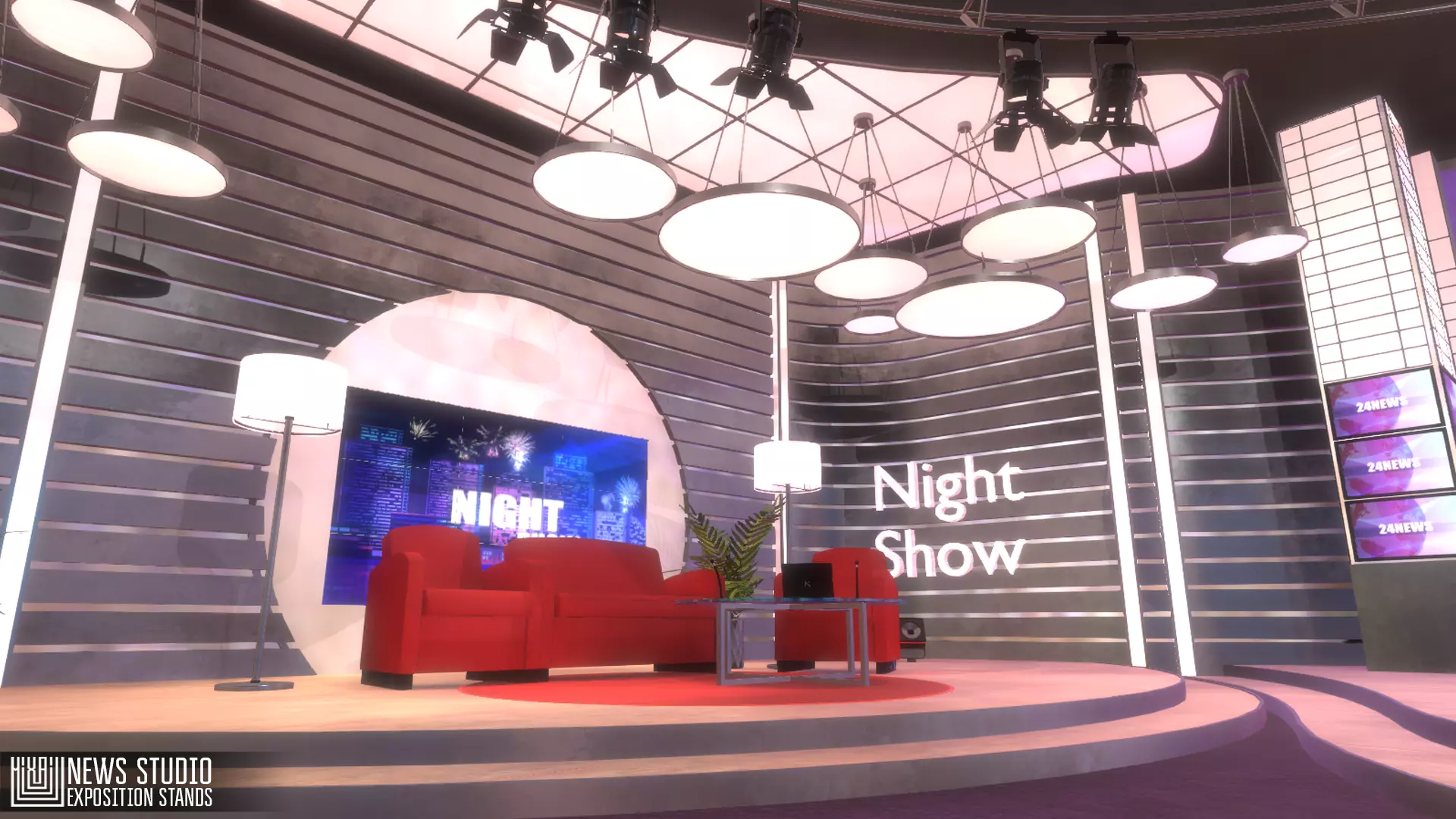 News studio - exposition stands Low-poly 3D model_0