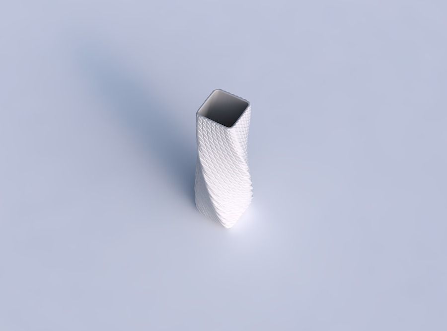 Vase twisted rectangle with twisted diagonal grid bulges 3D print model_1