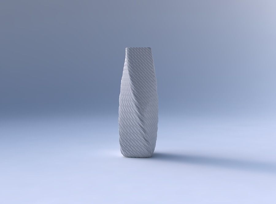Vase twisted rectangle with twisted diagonal grid bulges 3D print model_4