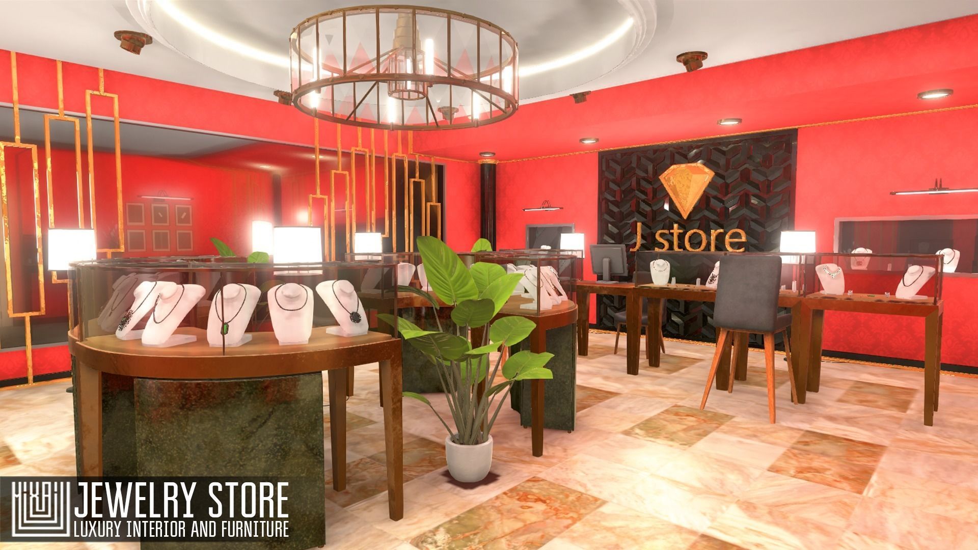 Jewelry store - luxury interior and furniture Low-poly 3D model_2