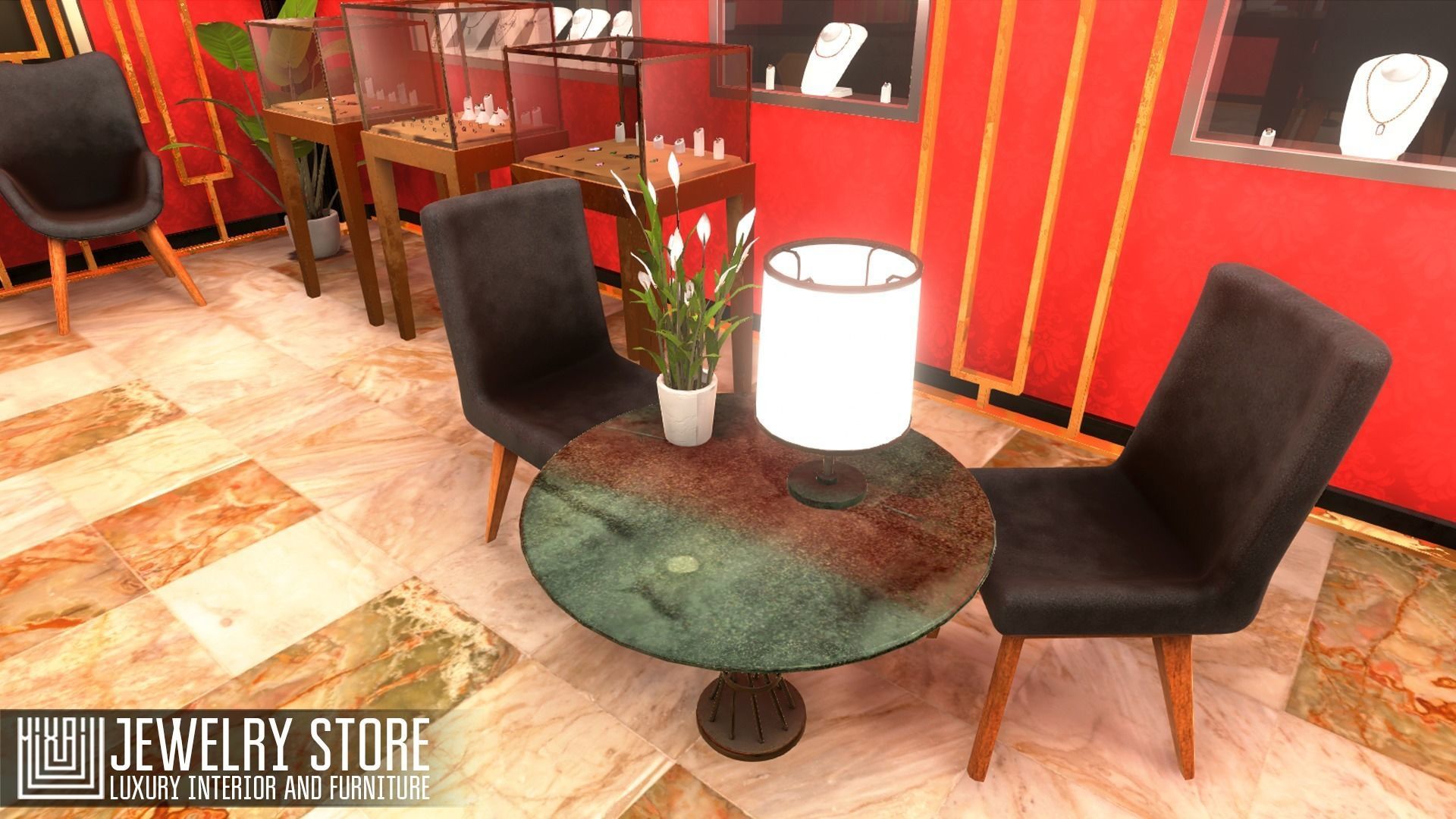 Jewelry store - luxury interior and furniture Low-poly 3D model_6
