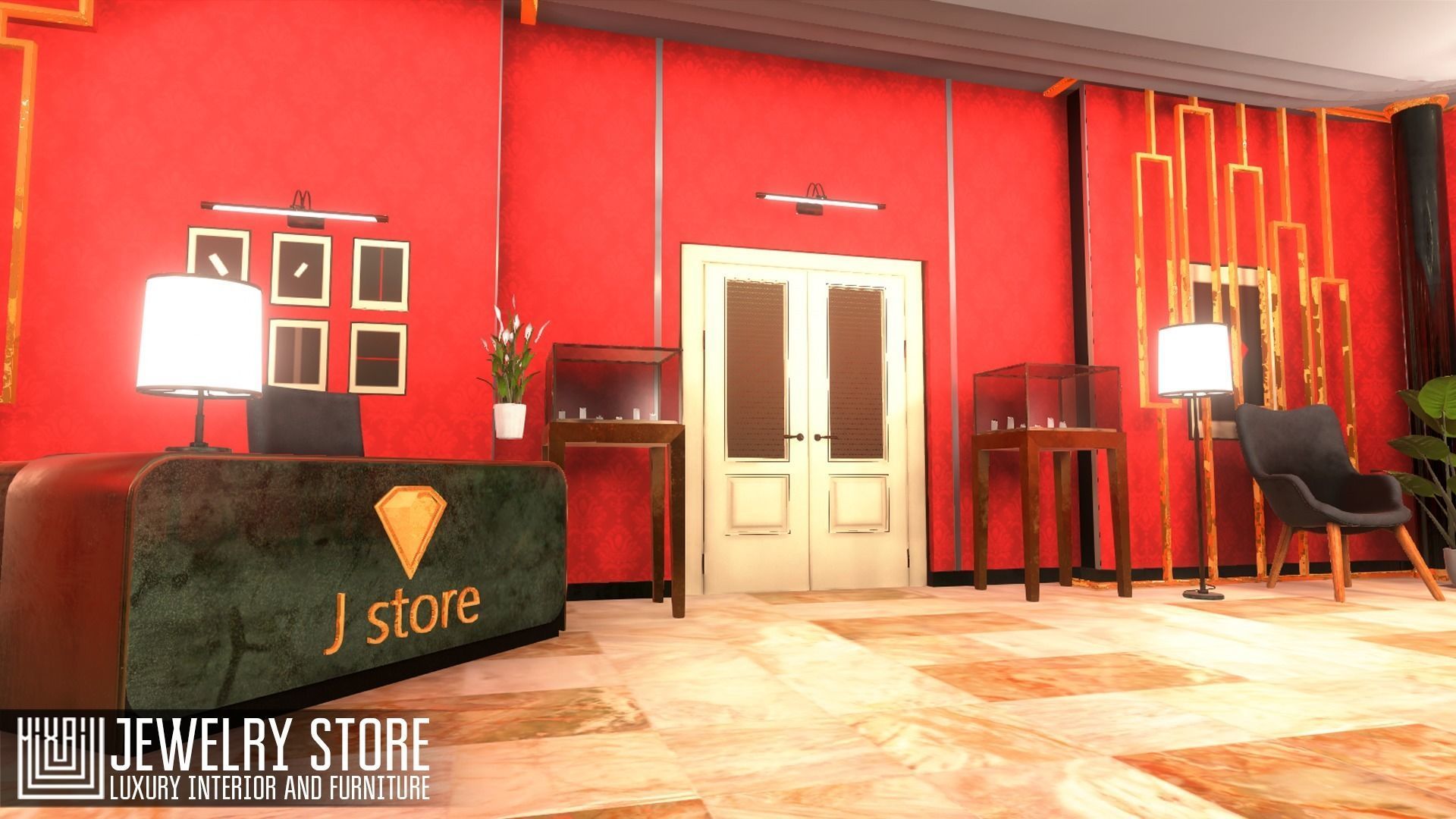 Jewelry store - luxury interior and furniture Low-poly 3D model_5