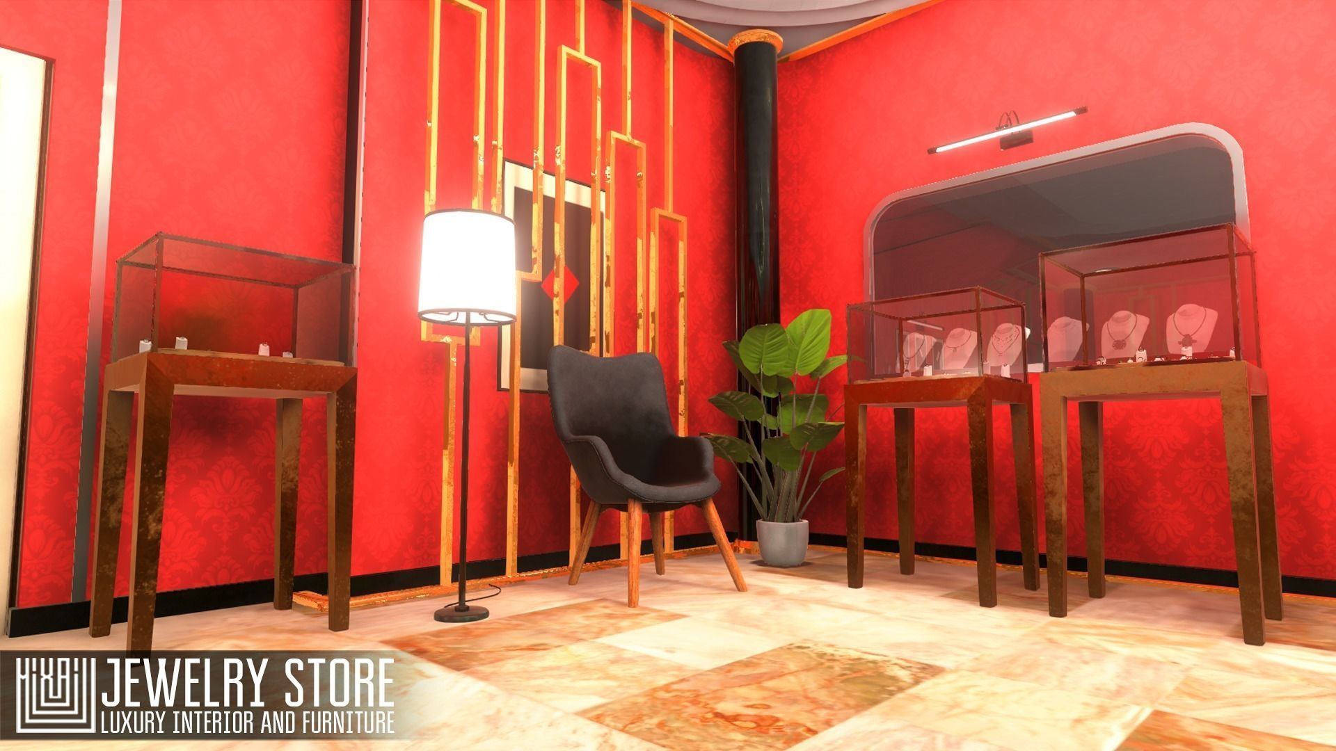 Jewelry store - luxury interior and furniture Low-poly 3D model_12