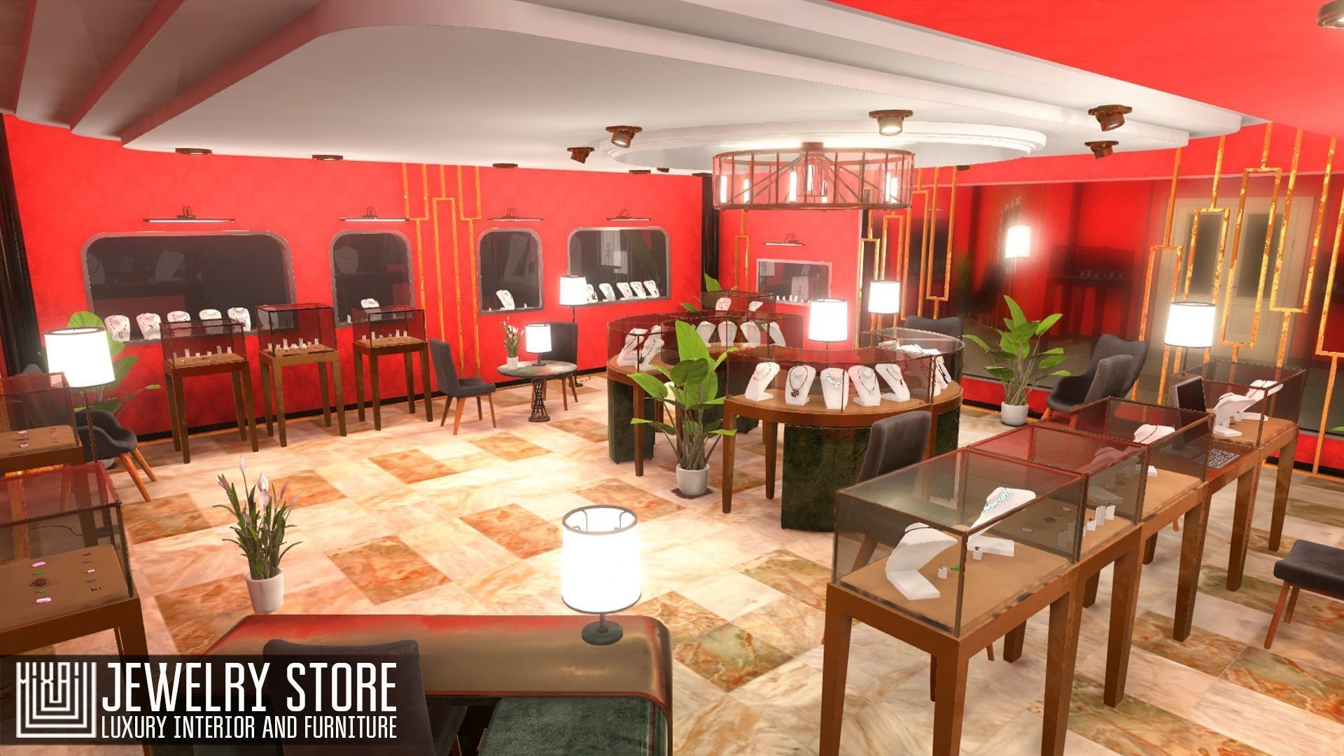 Jewelry store - luxury interior and furniture Low-poly 3D model_4