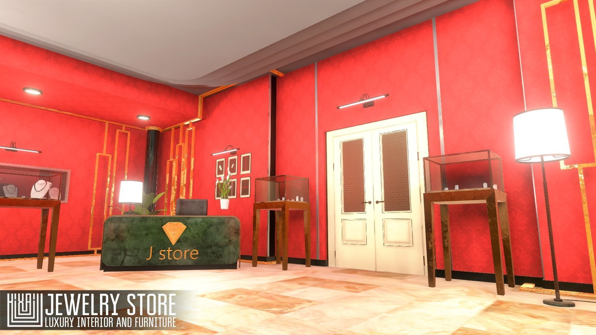 Jewelry store - luxury interior and furniture Low-poly 3D model_9