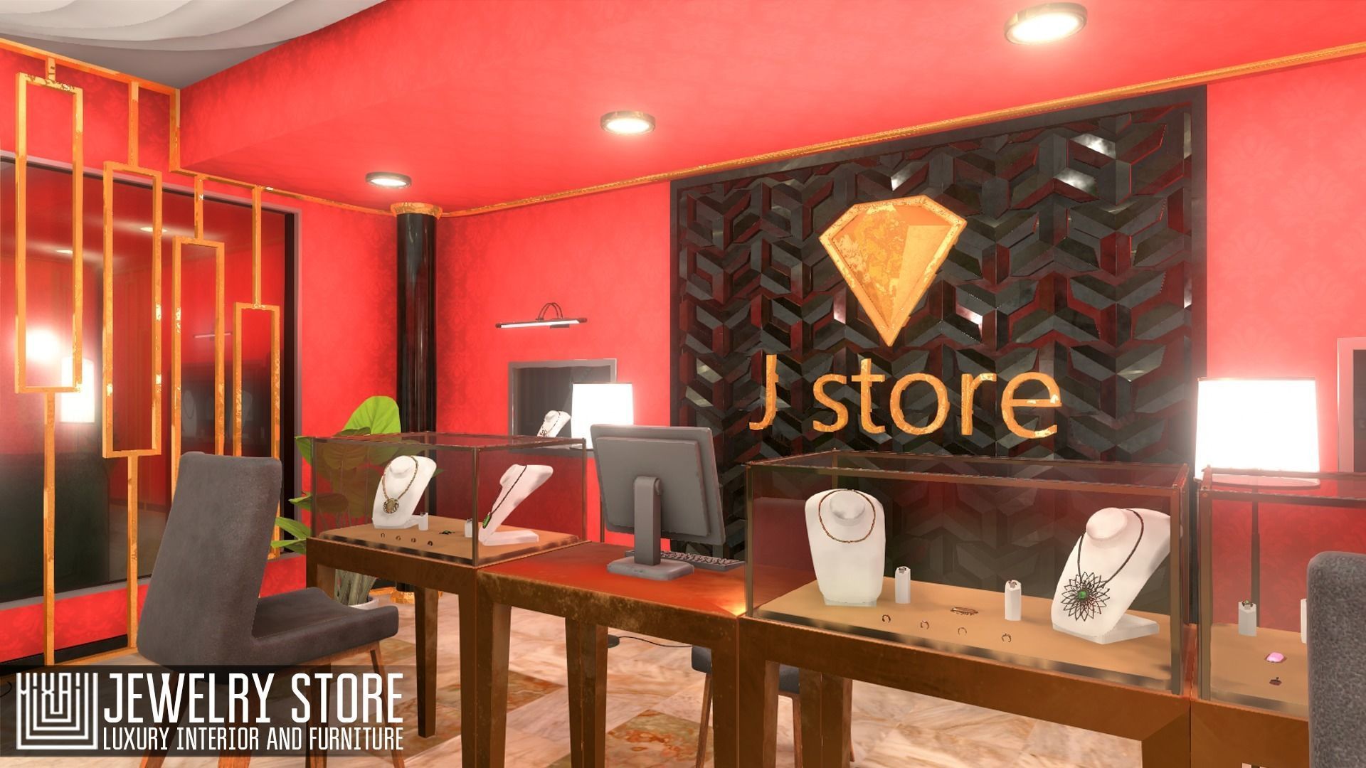 Jewelry store - luxury interior and furniture Low-poly 3D model_8