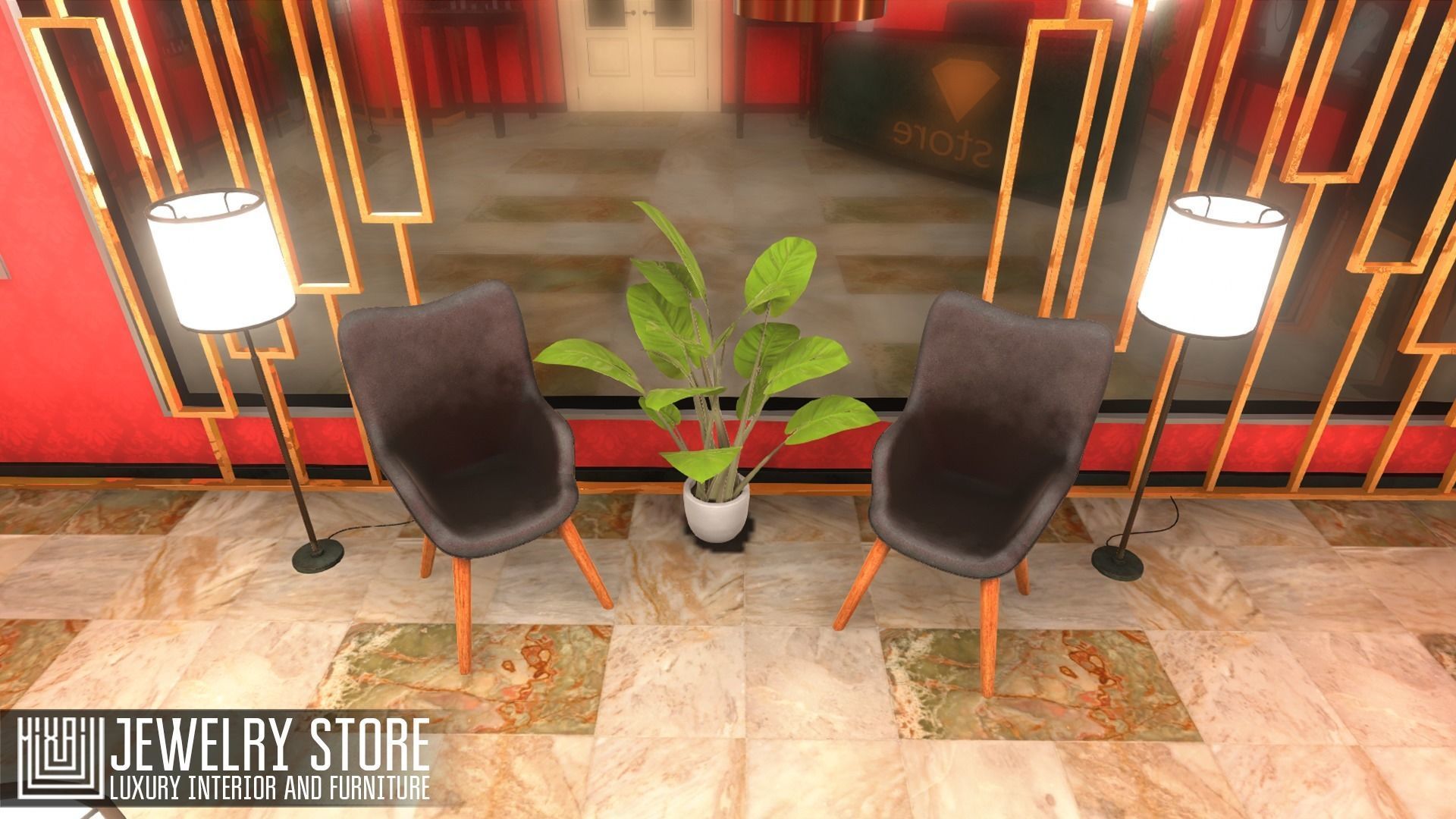 Jewelry store - luxury interior and furniture Low-poly 3D model_11
