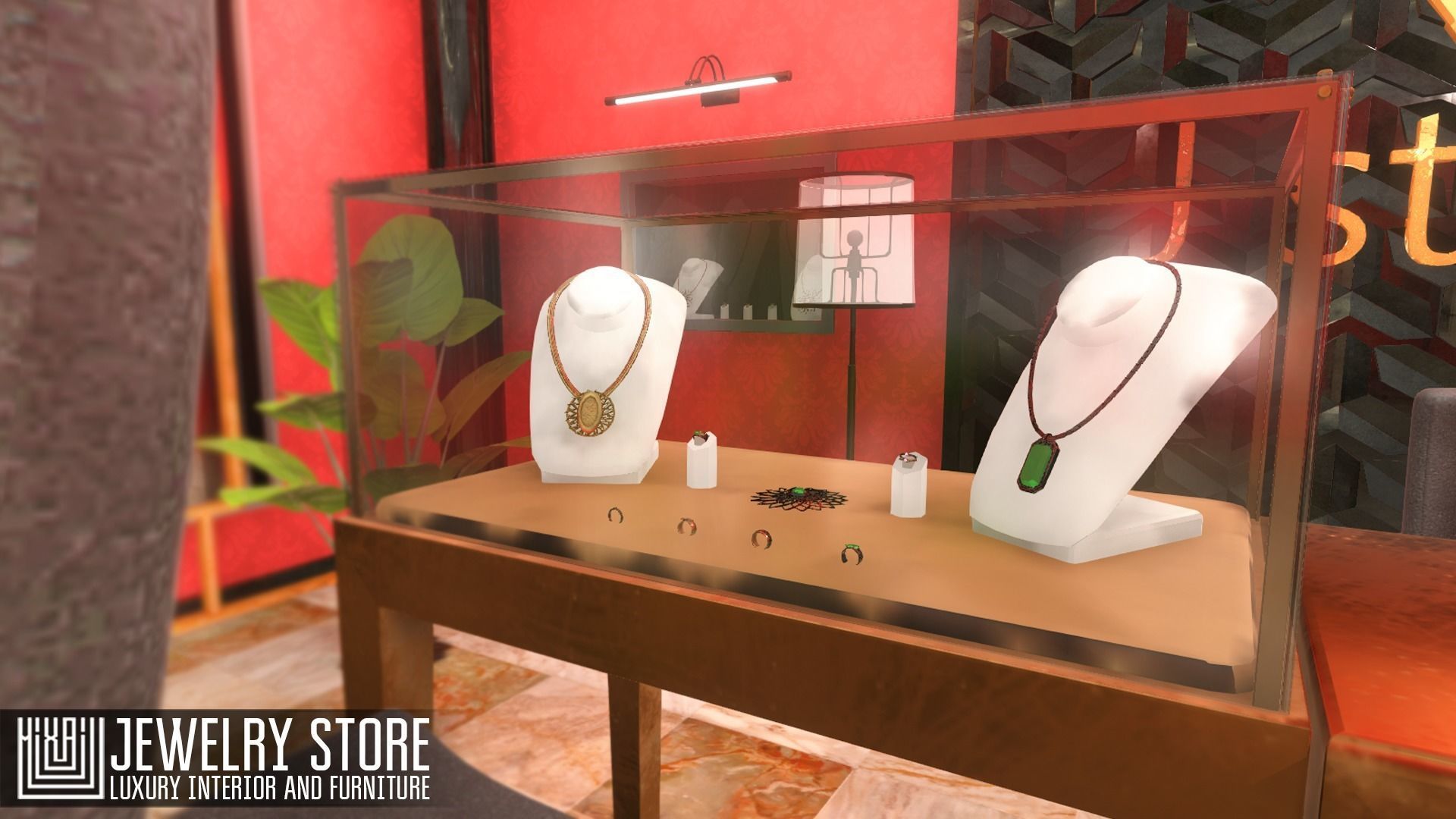 Jewelry store - luxury interior and furniture Low-poly 3D model_10