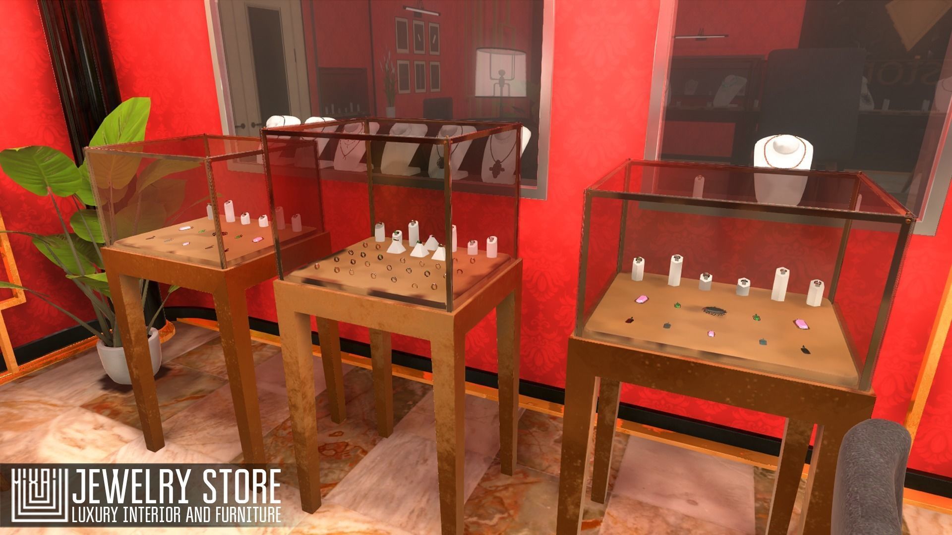 Jewelry store - luxury interior and furniture Low-poly 3D model_1