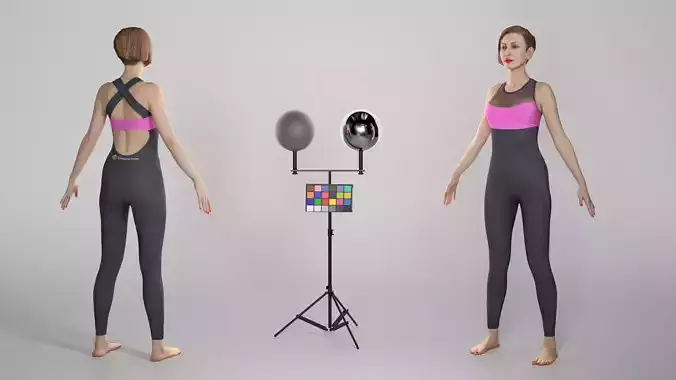 Fitness woman with red lips in A-pose 286 Low-poly 3D model